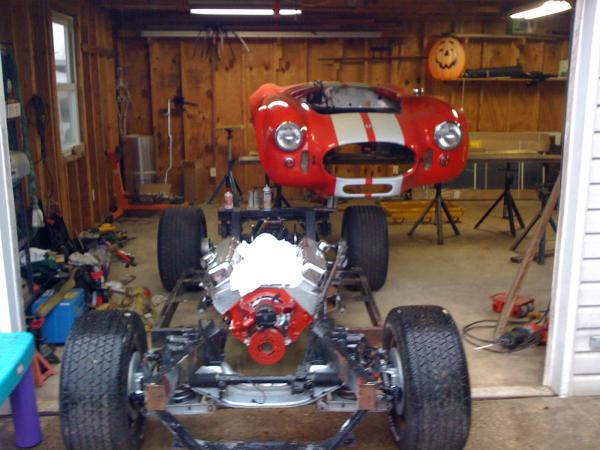 Trial fit with new rearend mounts - trans mount - gas tank extention - roll bar mounts- front quick jack mounts.
