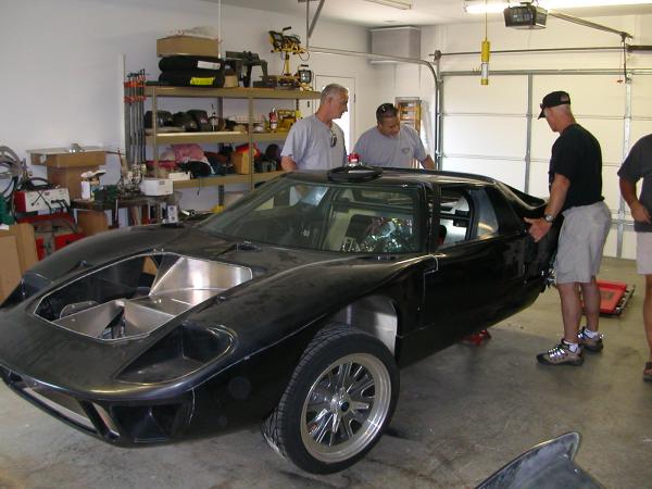 three friends helping Keith install the rear on his GT 40