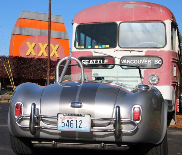 The last historic XXX Rootbeer Drive-In, in Issaquah, WA, outfitted with vintage auto memorabilia including Buddy Holley's tour bus.
