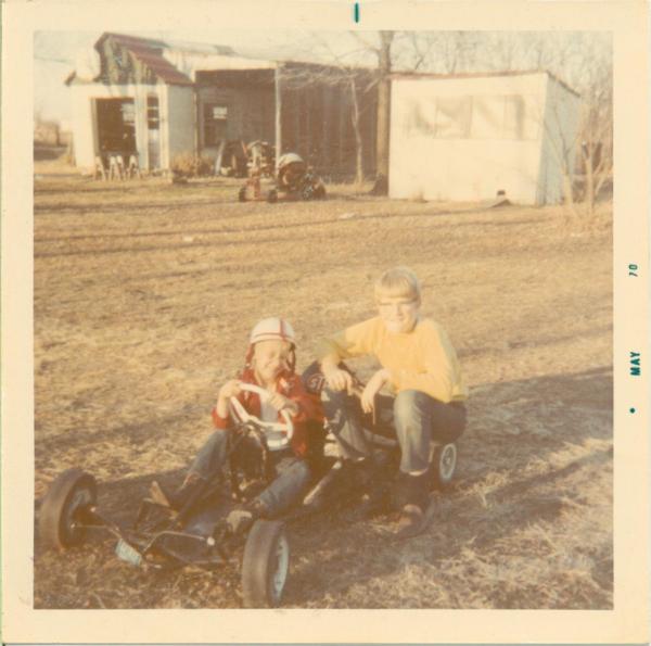 My first racing cart when I was 6 and a great friend of mine Tom Charles on the tire. A Great midwest dirt racer with tons of feature wins.