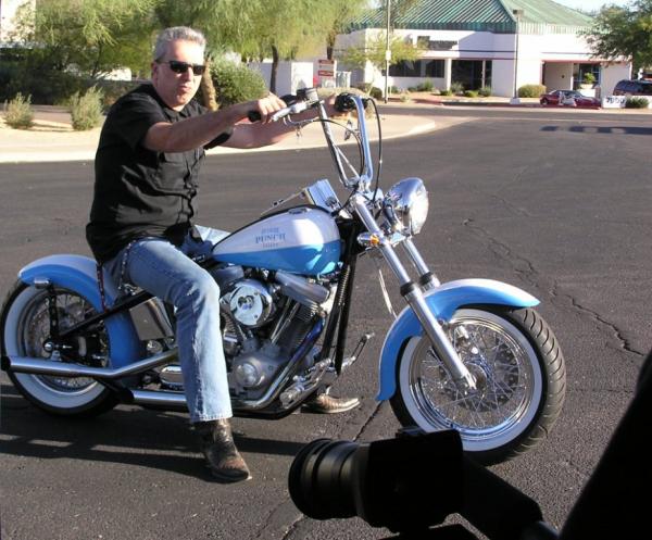 George taking a Sucker Punch Sally Bike for a test ride in Scottsdale