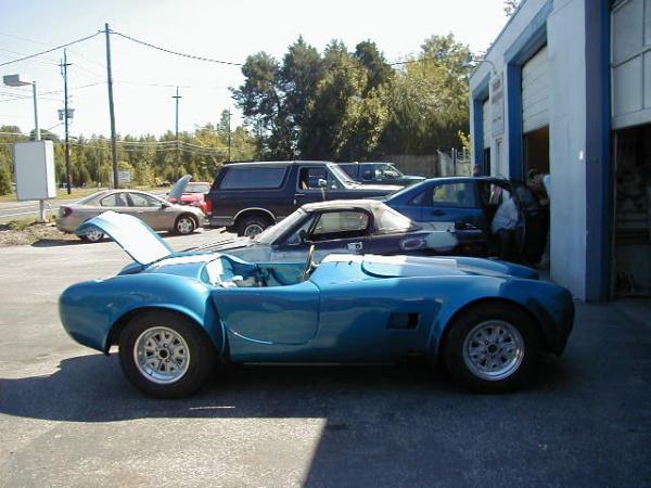 Finally, the rolling chassis outside the paint shop following application of Guardsman Blue paint.